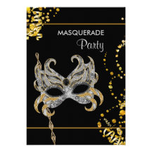 Partie argentée de mascarade de mardi gras d'or faire-part personnalisé