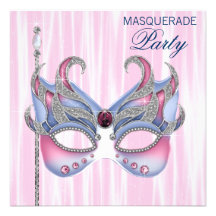 Partie bleue rose de mascarade carton d'invitation