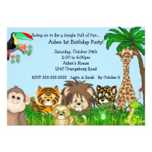 Partie de Birthay d'amusement de safari de jungle Invitations