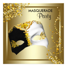 Partie de mascarade d'or de noir de masque de conf invitations personnalisables