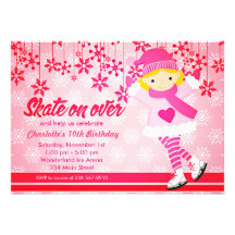 Partie Girly rose lumineuse de patinage de glace Invitations Personnalisables