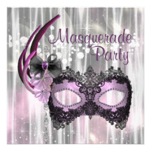 Partie pourpre noire de mascarade invitations personnalisées