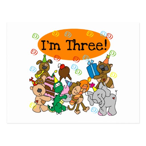 Party Animals 3rd Birthday Tshirts Post Card