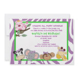PARTY ANIMALS Baby Girl 1st Birthday Jungle 5x7 Custom Announcement