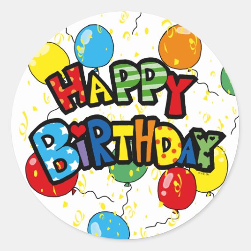 Party Balloons Happy Birthday Classic Round Sticker | Zazzle