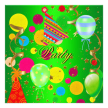 Party Celebration Lime Green Gold Personalized Announcement