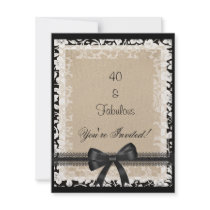 Party Fabulous 40th Black White Beige Floral Custom Invites