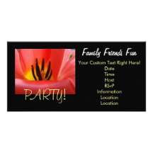 Party Family Friends Fun Invitaitons Red Black Customized Photo Card