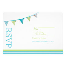 Party Flags RSVP Card - Blue & Green Invites