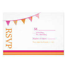 Party Flags RSVP Card - Pink & Orange Custom Invite