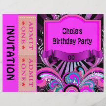 Party Flyer Girls Teen Tweens Hot Pink Ticket