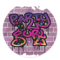 party gurl (girl) graffiti design round sticker