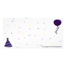Party hat,Balloon & Confetti-blue Photo Card