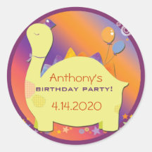 Party Hat Dinosaur Kid's Birthday Party Stickers