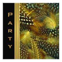 Party Invitation All Occasions Feathers Black Gold