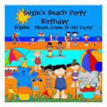 Party Invitation Birthday Beach Girls Children