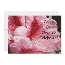 Party Invitations Cards Pink Rhodies Flowers Flora