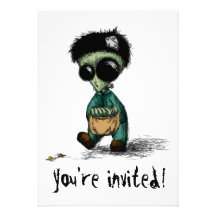 Party Invite Postcard Cute Alien Halloween Cartoon