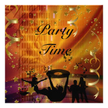 Party Time Invitation Gold Stars Rave