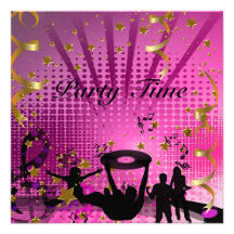 Party Time Invitation Pink Gold Stars Rave