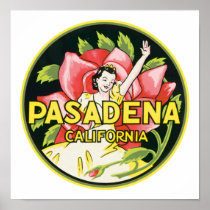 Pasadena California Vintage Luggage Label Poster