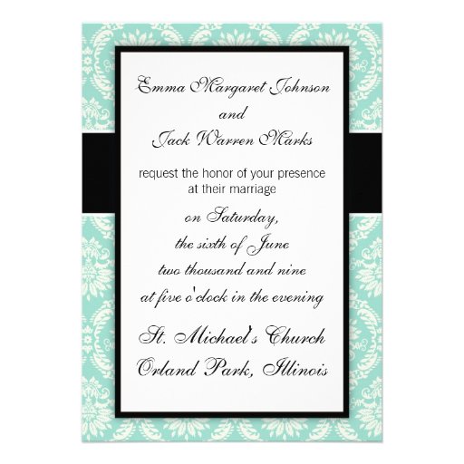 pastel aqua and cream fleur elegant damask personalized invitation