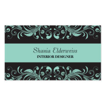 Pastel Blue & Black Damask Business Card