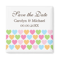 Pastel coloured candy hearts Save the Date magnet