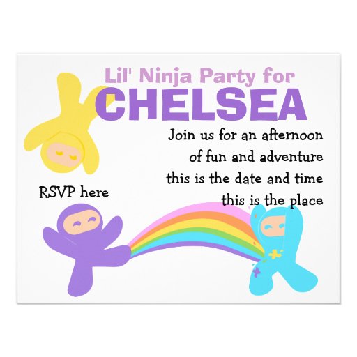 Pastel Cute Little Ninjas Custom Invites
