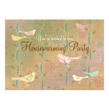Pastel Flower Birds Housewarming Party Invitation