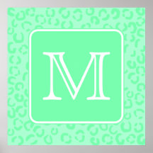 Pastel Green Leopard Print Custom Monogram.