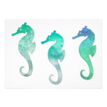 Pastel Green Watercolor Seahorses Custom Invitations