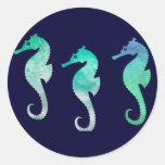 Pastel Green Watercolor Seahorses Round Sticker
