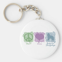 Pastel Peace, Love, and Belgian Sheepdogs Key Chains