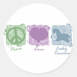 Pastel Peace, Love, and Cesky Terriers Round Stickers