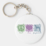 Pastel Peace, Love, and Greyhounds Key Chains