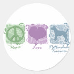 Pastel Peace, Love, and Patterdale Terriers Stickers
