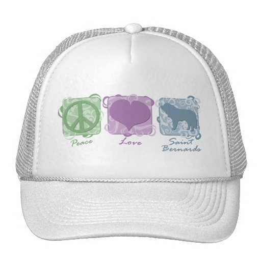 Pastel Peace, Love, and Saint Bernards Mesh Hat