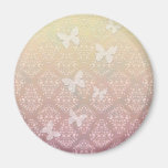 Pastel Pink and Yellow Butterflies Damask Pattern Fridge Magnets
