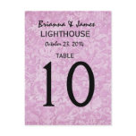 Pastel Pink Damask Wedding Table Number Card