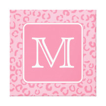 Pastel Pink Leopard Print. Custom Monogram. Stretched Canvas Prints