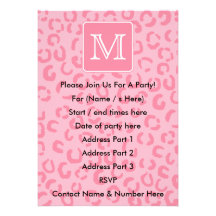 Pastel Pink Leopard Print. Custom Monogram. Personalized Invitations
