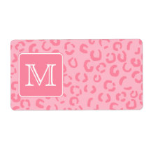 Pastel Pink Leopard Print. Custom Monogram. Shipping Label
