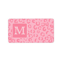 Pastel Pink Leopard Print. Custom Monogram. Labels
