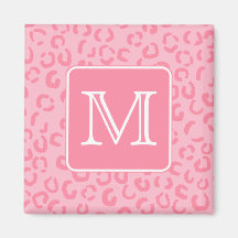 Pastel Pink Leopard Print. Custom Monogram. Refrigerator Magnet