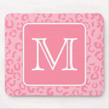 Pastel Pink Leopard Print. Custom Monogram. Mousepads