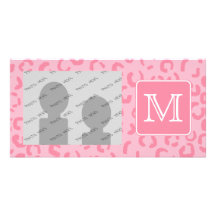 Pastel Pink Leopard Print. Custom Monogram. Customized Photo Card