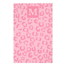 Pastel Pink Leopard Print. Custom Monogram. Stationery Paper