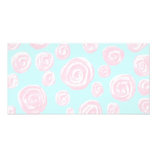 Pastel Pink Rose Pattern on Light Blue. Custom Photo Card
