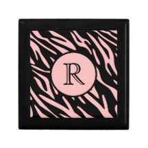 Pastel Pink Zebra Stripe Monogram Keepsake Box
